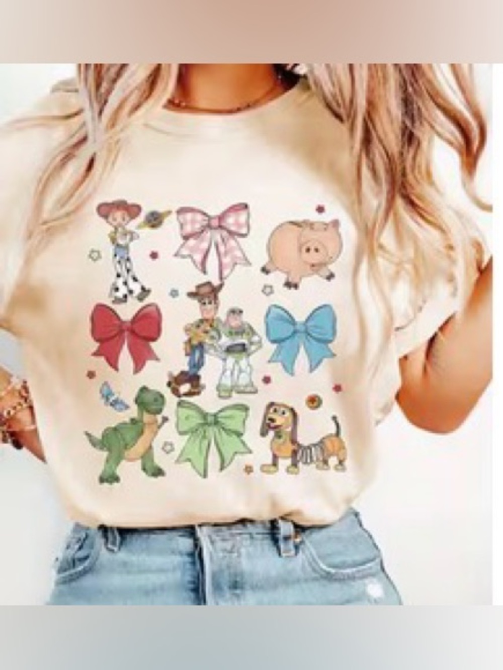Toy Story Character Bow Graphic Tee - Cream size XL